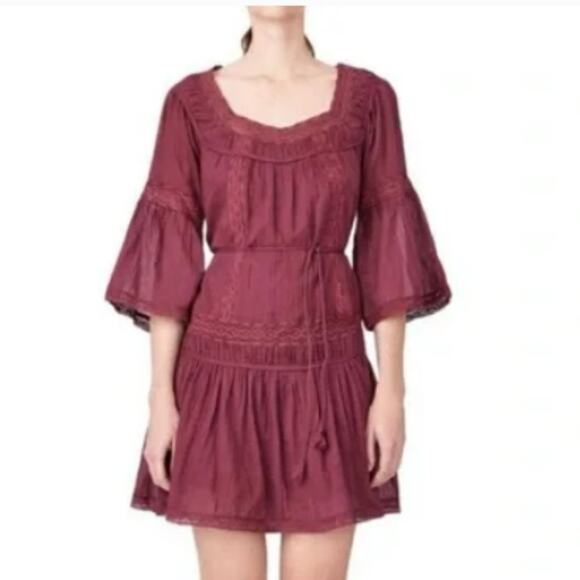 REBECCA TAYLOR La Vie Bordeaux Cotton Dress VICTORIAN EDUARDIAN RENAISSANCE - Picture 1 of 7